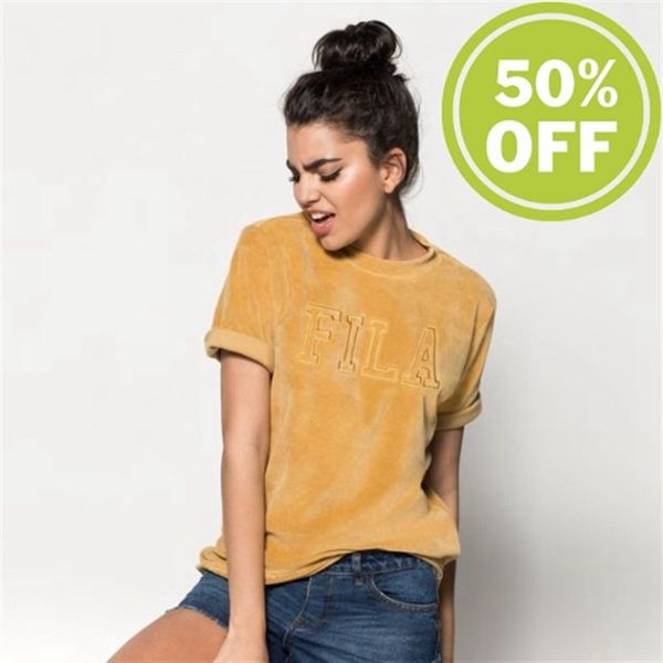 Camisetas Fila Mujer Amarillo - Olivia Oversized Velour Tee - España 521038TVA